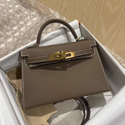 | Structured Leather Handbag with Gold Lock