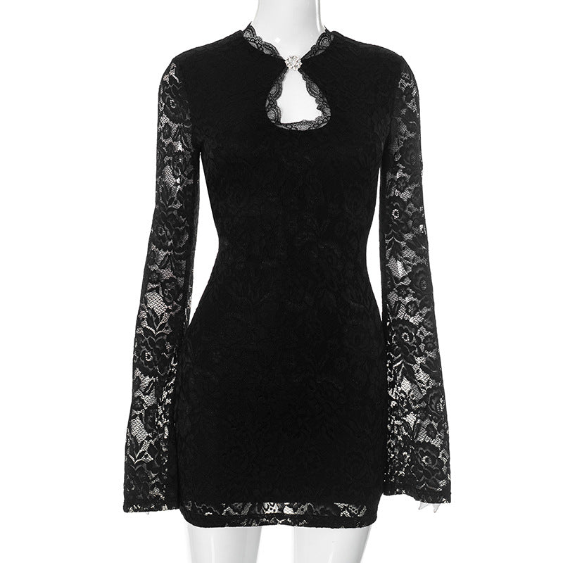 Lace Stitching Elegant Waist Hip Dress