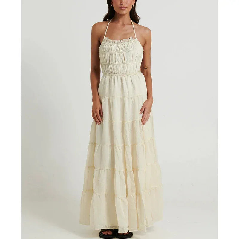 Ivory Tiered Backless Maxi Dress Summer Sundress