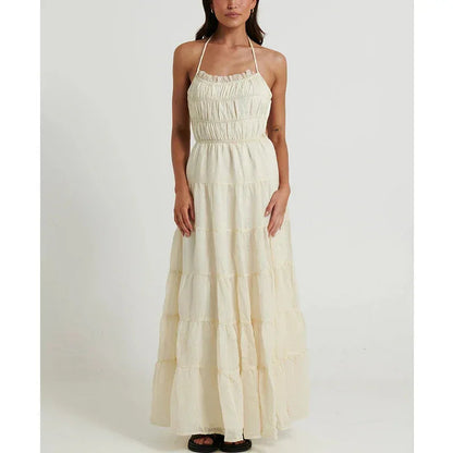 Ivory Tiered Backless Maxi Dress Summer Sundress