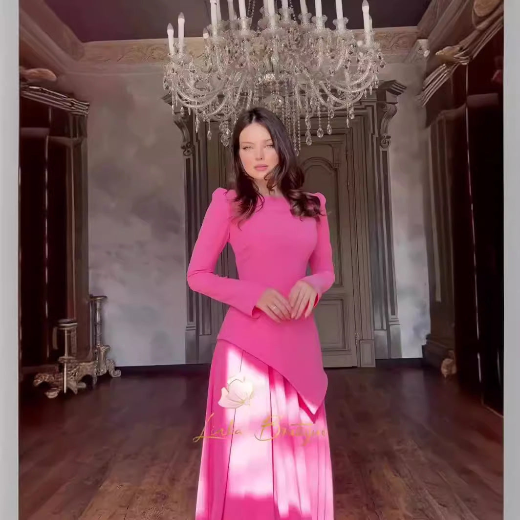 Round Neck Long Sleeve Bevel Folding Slim Dress