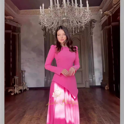 Round Neck Long Sleeve Bevel Folding Slim Dress