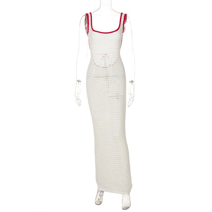 Cutout Knitted Contrast Color Bare Back Dress