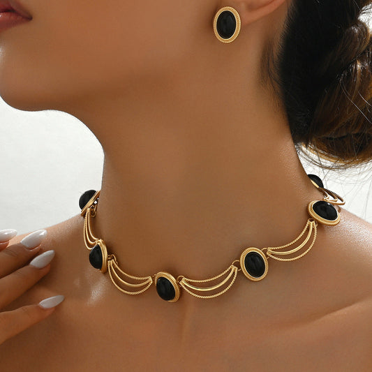 3-Piece Vintage Gemstone Earrings & Necklace Set