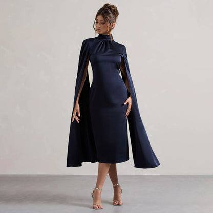 Fall High Neck Dress Artificial Silk Dress