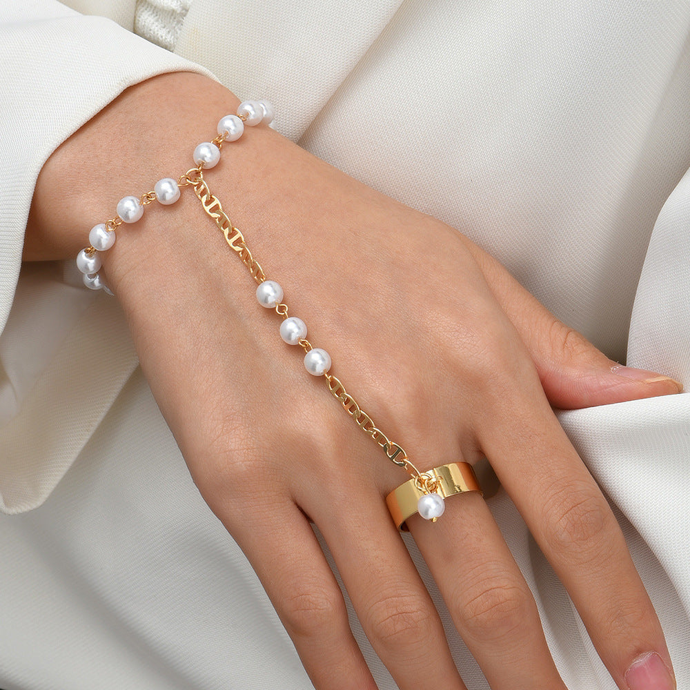Bohemian Style Pearl Accent Chain Finger Bracelet
