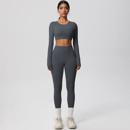 Long Sleeve Crop Top & High-Waisted  Set