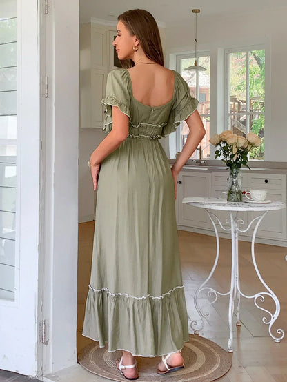 Ruched Contrast Trim Maxi Dress Midi
