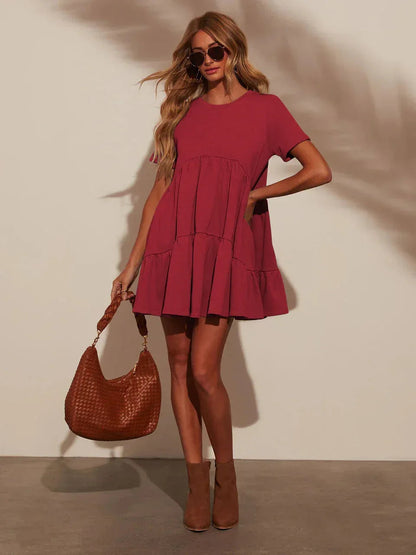 Cute Summer Red Tiered Mini Dress