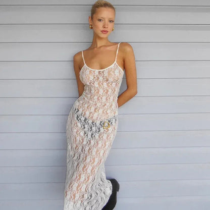 Sheer lace camisole midi dress for women