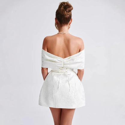 White Off Shoulder Bow Mini Dress