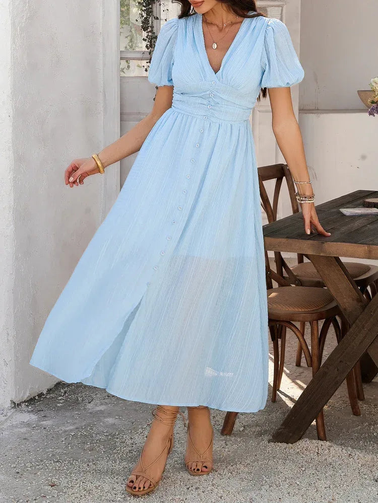 baby blue puff sleeve midi maxi dress