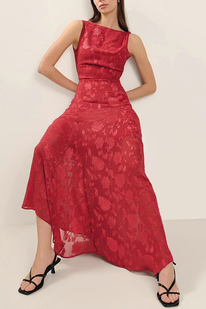 Fashion Jacquard Elegant Backless Lace-up Slim Irregular Maxi Dress