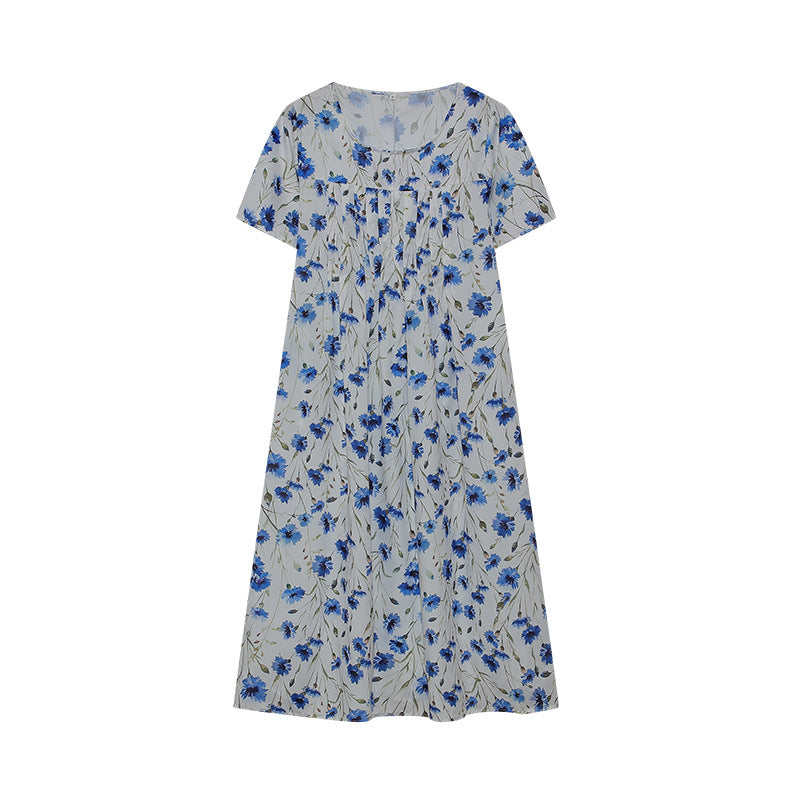 Wildflower Print Pleated Scoop Neck Pocket Midi Dress