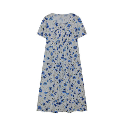 Wildflower Print Pleated Scoop Neck Pocket Midi Dress