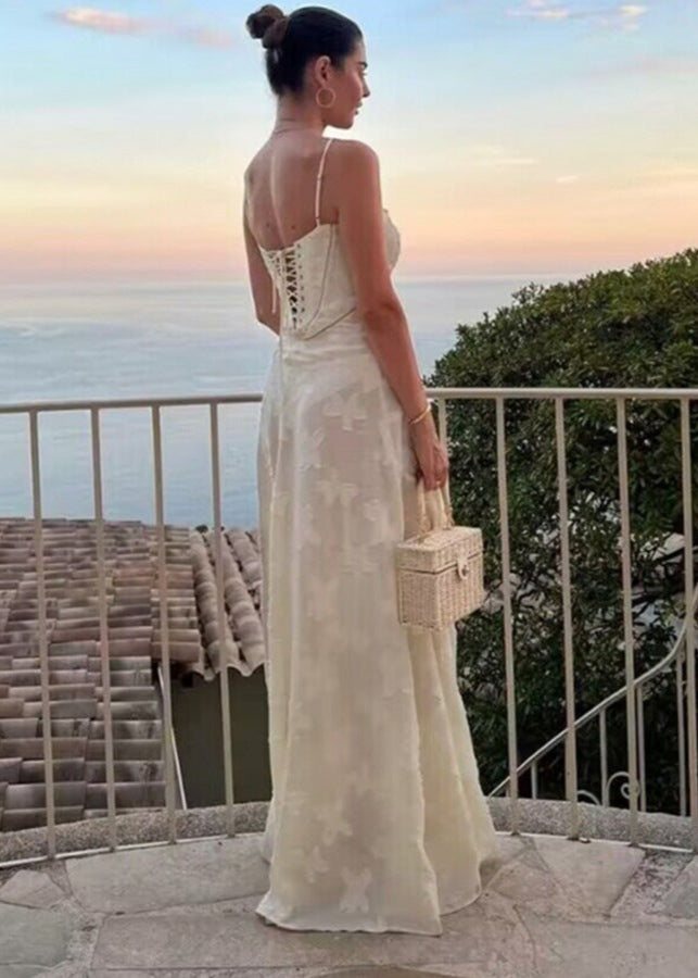 Spaghetti Strap Butterfly Jacquard Burnout Tiered Maxi Dress