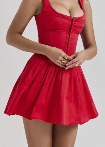 Scoop Neck Hook And Eye Corset Bodice Flared Mini Dress