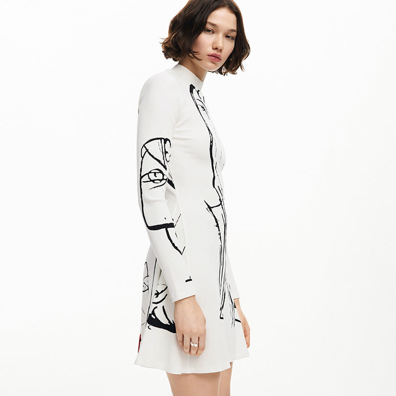 Positioning Portrait Line Printing Casual Long Sleeve Dress