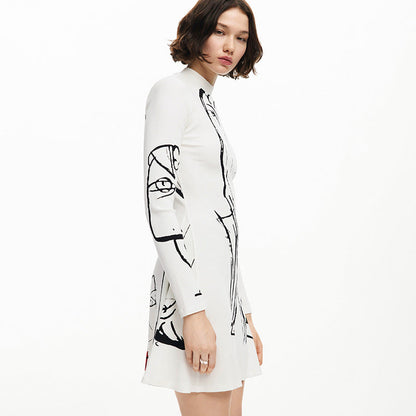 Positioning Portrait Line Printing Casual Long Sleeve Dress