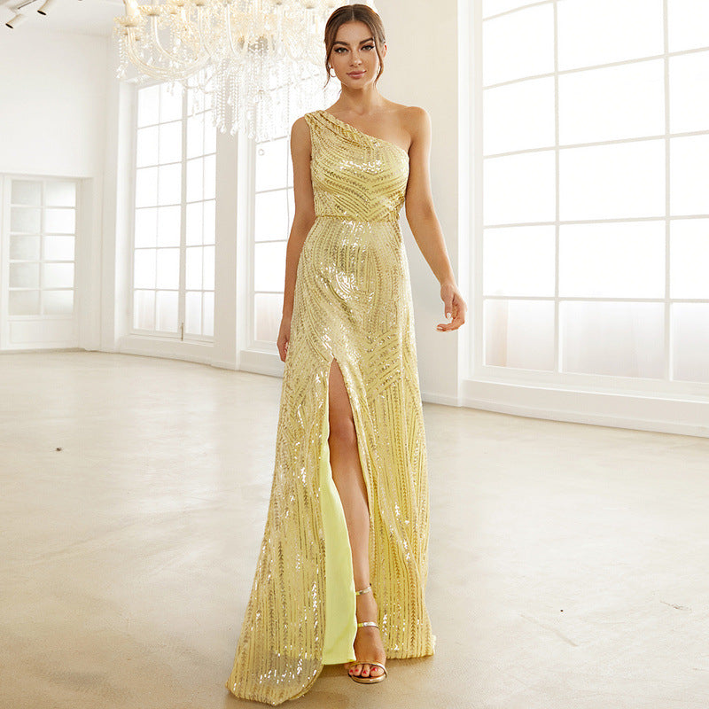 Elegant Party Crossbody Sequined Cocktail Split Fishtail Small Trailing Evening Dress for