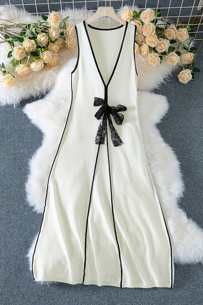 Boat Date Knit Contrast Self Tie Flowy Oversized Maxi Dress