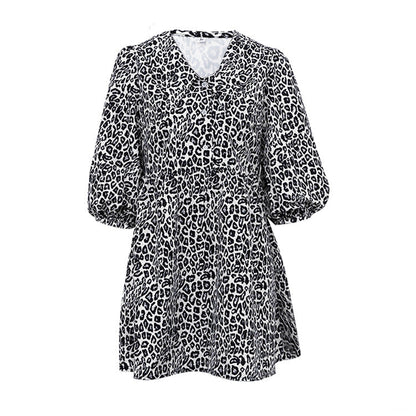 Peter Pan Collar Leopard PrintElegant Dress Half Sleeve A line Dress