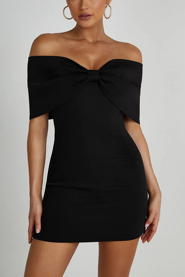 Love is a gift Off Shoulder Bow Mini Dress