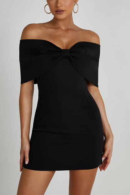 Love is a gift Off Shoulder Bow Mini Dress