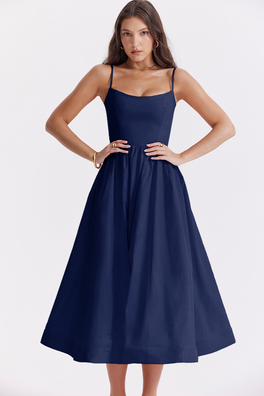Solid Color Backless Spaghetti Straps Large Swing