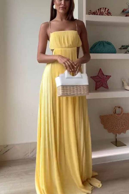 Butter Moment Pleated Cutout Waist A-line Slip Maxi Dress