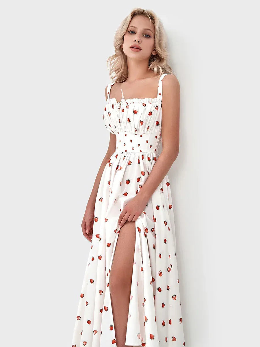 Side Split Maxi Dress Floral Off Shoulder Beach Outfit