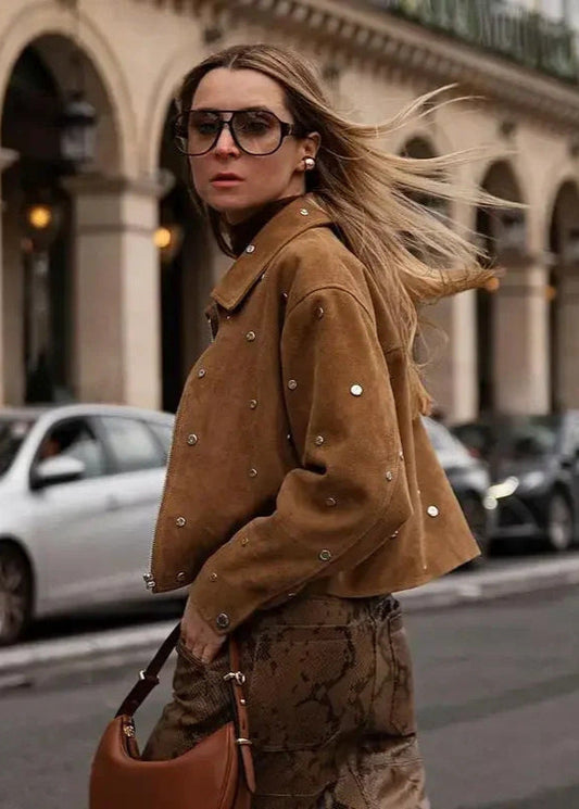Studded Suede Cropped Jacket