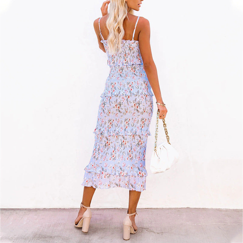 Kristy Floral Smocked Ruffle Midi Dress - Dijon
