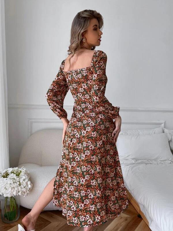 Raissa Floral High Low Midi Dress - Black Multi