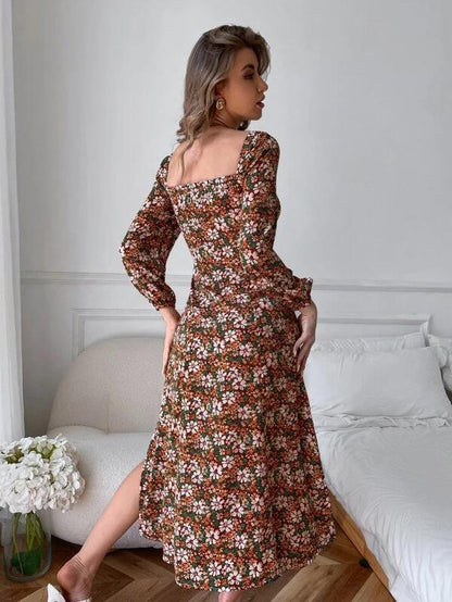 Raissa Floral High Low Midi Dress - Black Multi