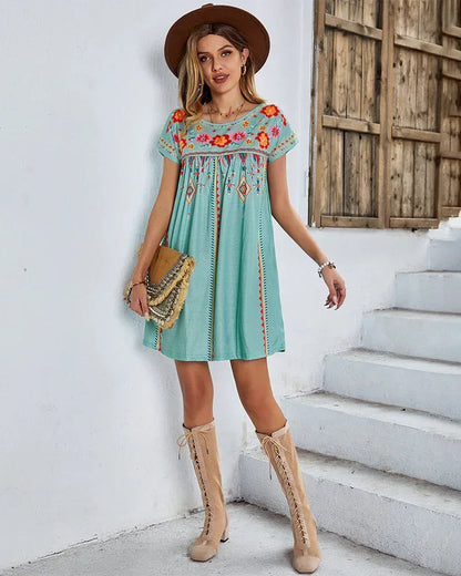Mini Dress Blue Summer Floral Short Dress