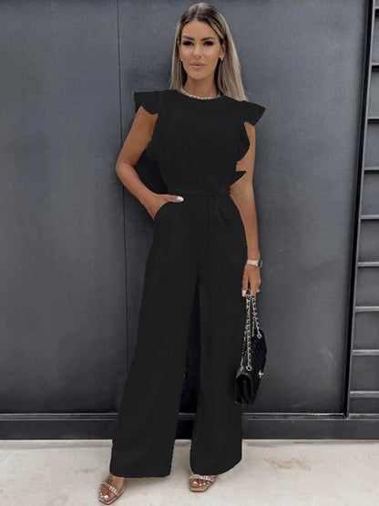 | Ruffle Sleeve Belted Jumpsuit