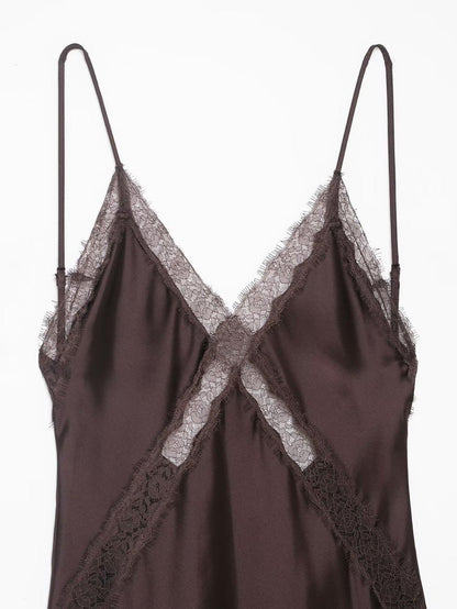 Women’s lace satin midi suspender beach dress