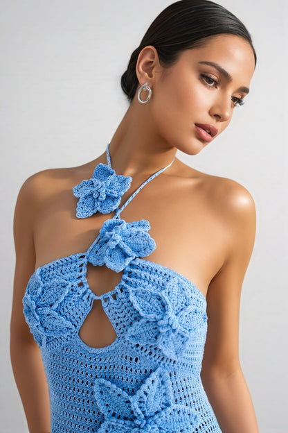 Remyed Openwork Knit 3D Floral Maxi Dress