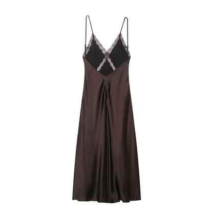 Women’s lace satin midi suspender beach dress