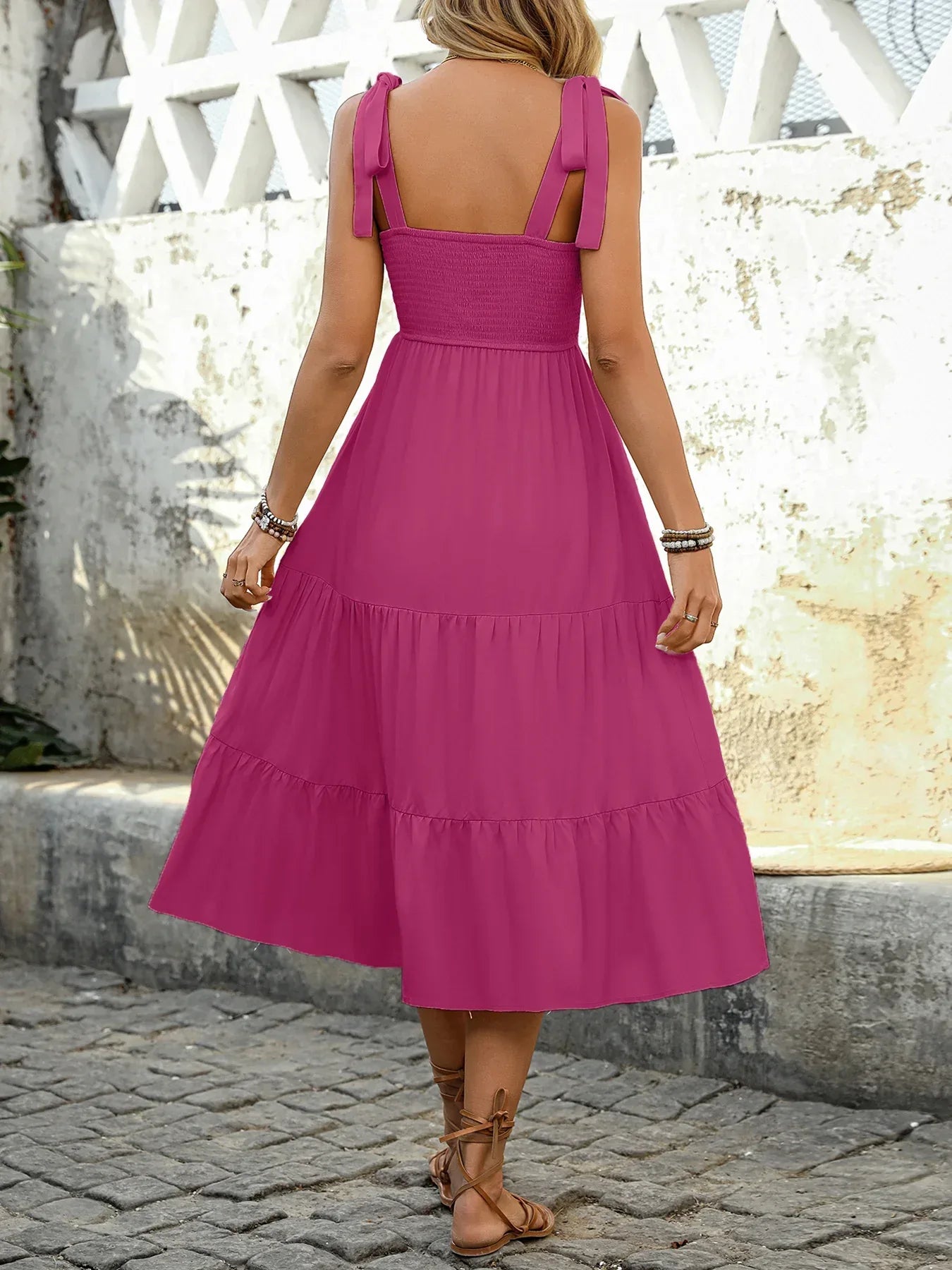 Magenta Embroidered Midi  Summer Boho Dress