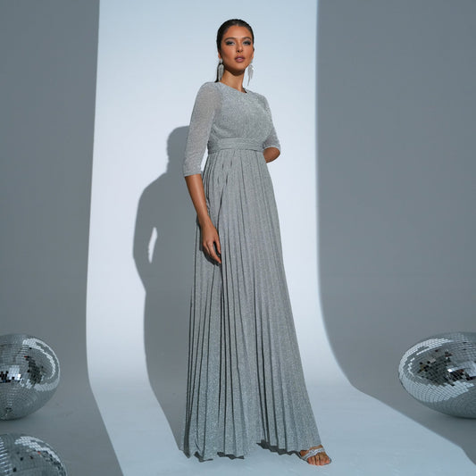 Five Quarter Sleeve Crew Neck Long Bohemian Large Swing Waist Evening