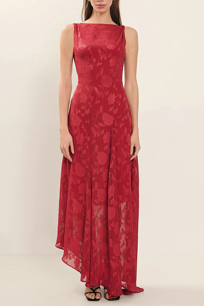 Fashion Jacquard Elegant Backless Lace-up Slim Irregular Maxi Dress
