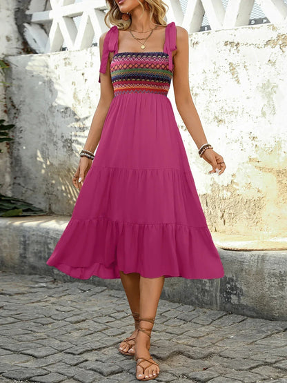 Magenta Embroidered Midi  Summer Boho Dress
