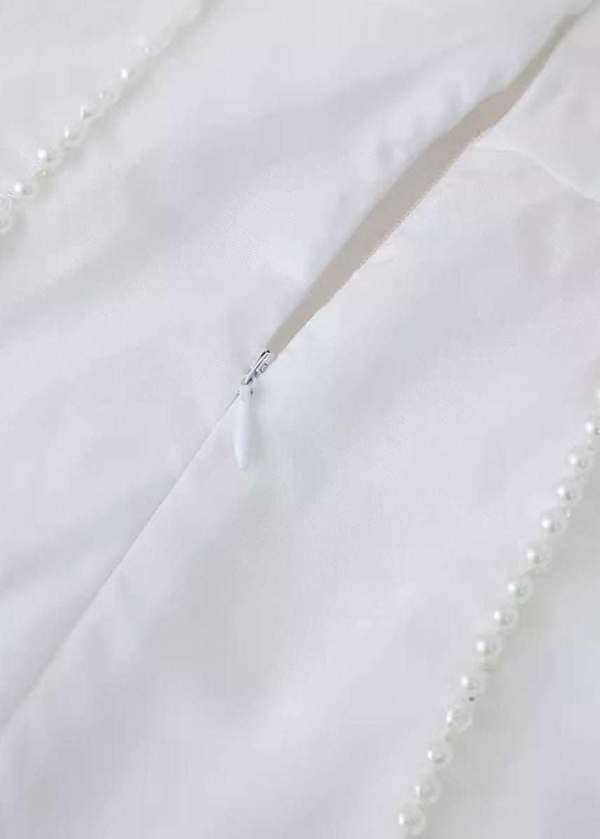 Halter Deep V Neck Ruched Waist Pearl Trim Panel Bell Mini Dress