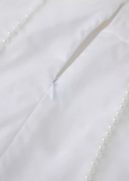Halter Deep V Neck Ruched Waist Pearl Trim Panel Bell Mini Dress