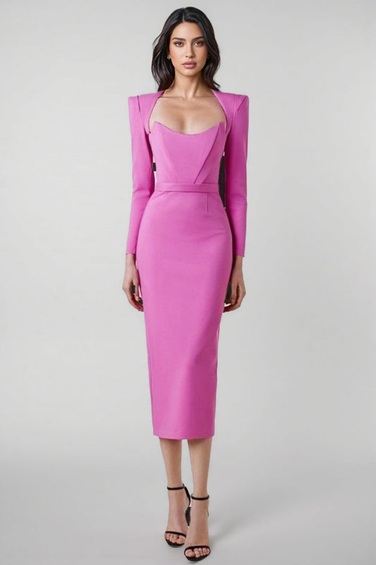 Thandiwe Square Neck Cowl Shoulder Maxi Dress-Rose