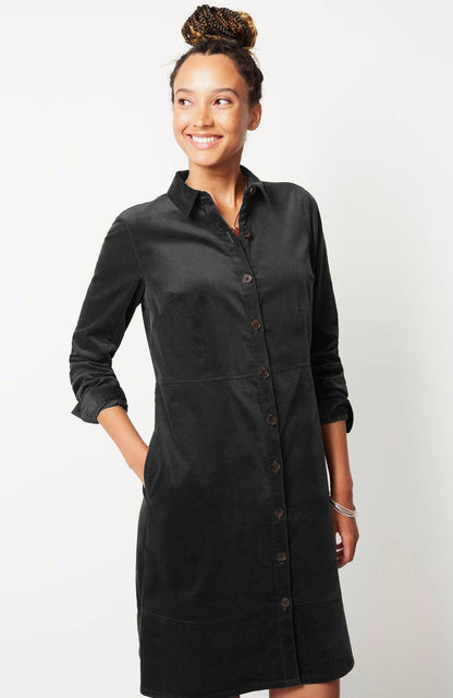 Elegant Velvet Windbreaker Button Loose Intellectual Long Sleeve Shirt Dress