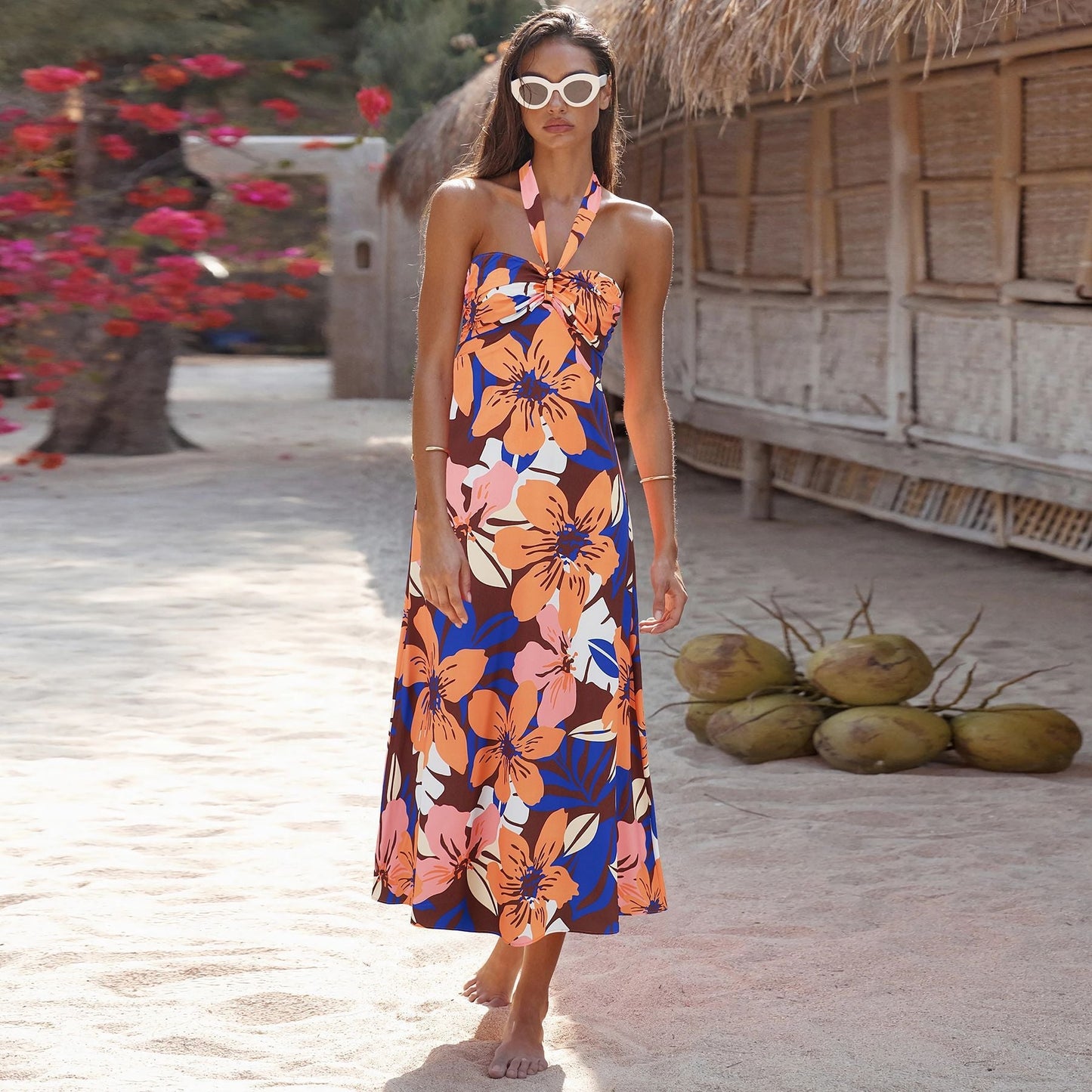 Halter Dress Bohemian Printed Maxi