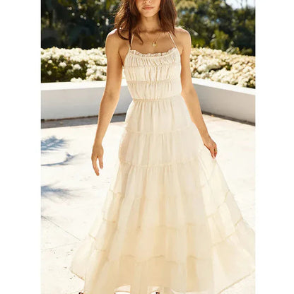 Ivory Tiered Backless Maxi Dress Summer Sundress